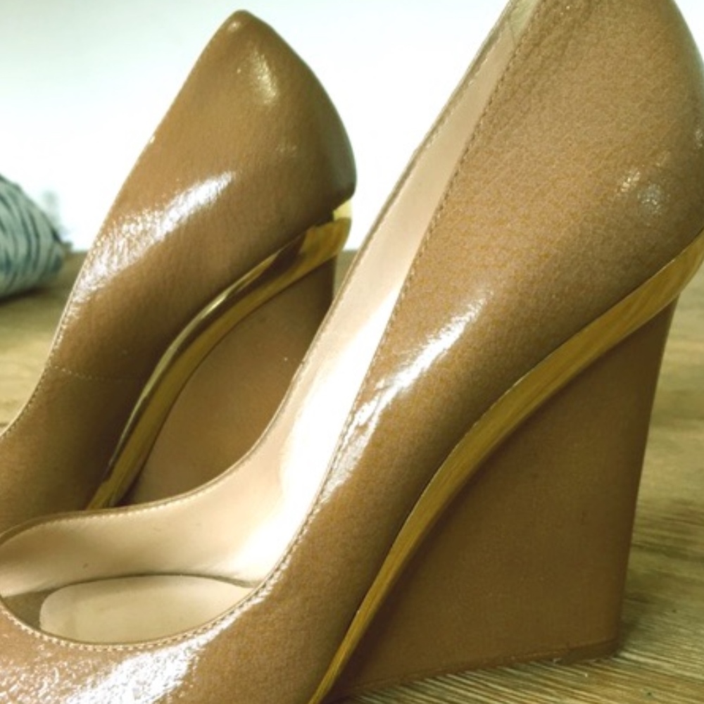 Casadei Nude Peep Toe Wedge Pump